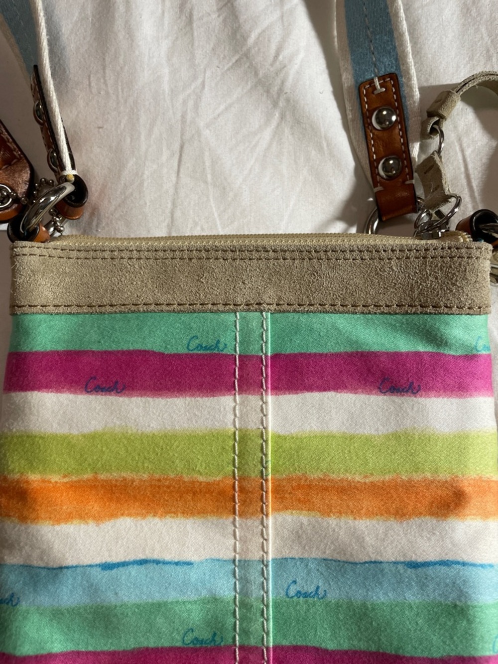 Coach Striped Multicolor Crossbody Bag with Blue Strap - Picture 10 of 13